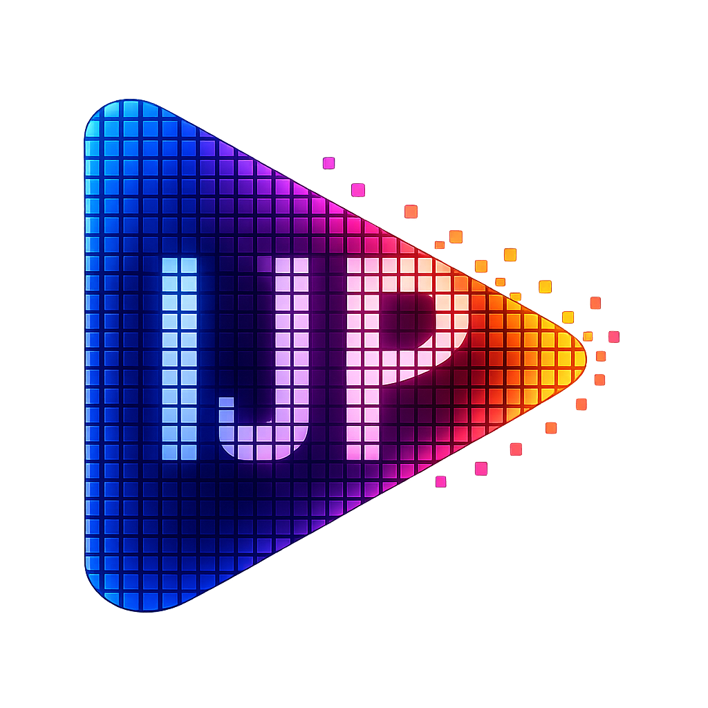 IJP brand mark - pixel mosaic play triangle